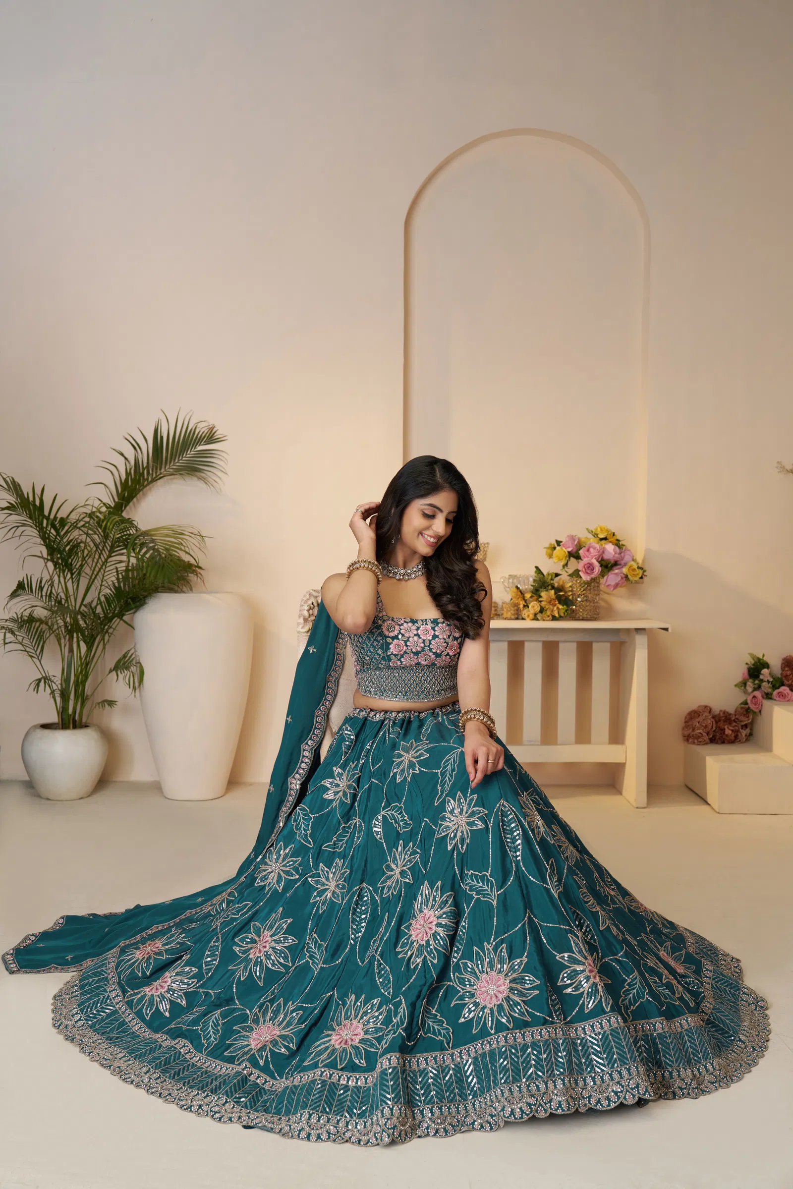 Kf 28 Blue Satin Silk Sequin Work Bridal Lehenga Wholesale Market In Surat